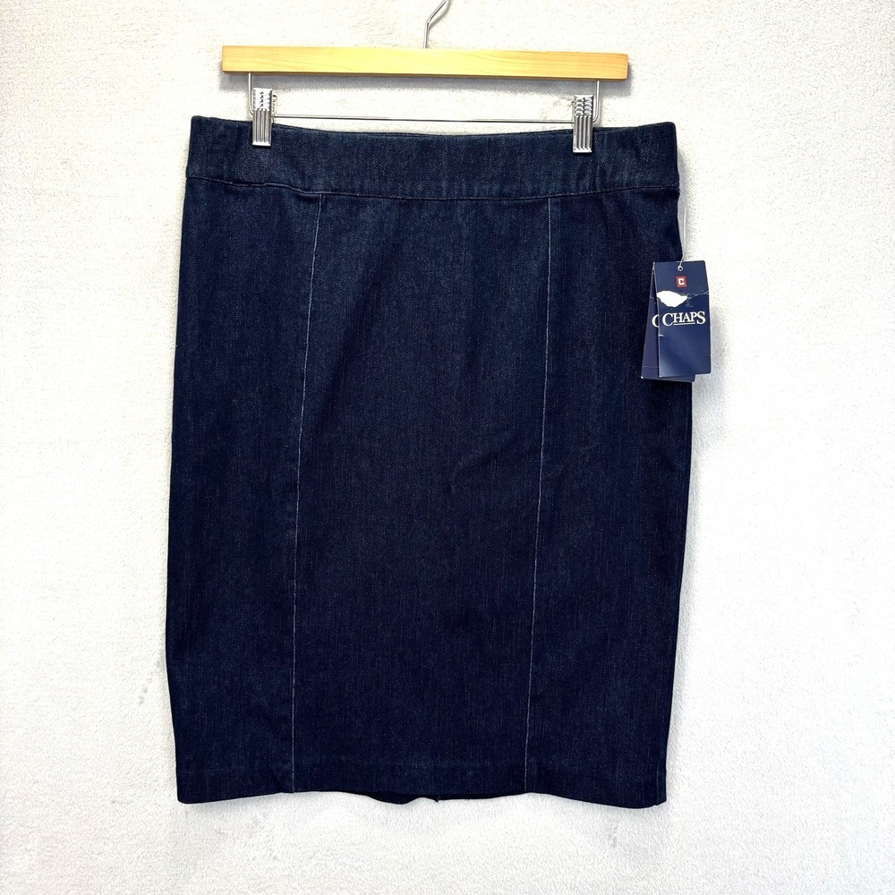 Chaps Denim Knee Length Pencil Skirt Womens Large Blue Pull On Stretch Country